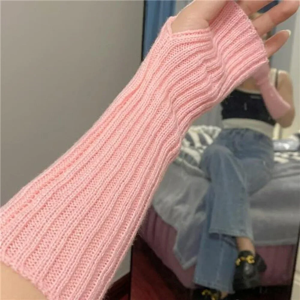 Kawaii Arm Warmers Y2K Fingerless Gloves Harajuku Goth Knit Arm Sleeves